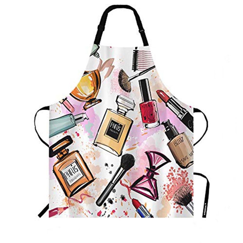 WONDERTIFY Cosmetics Apron,Women Cosmetics Perfume Lipstick Series Bib Apron with Adjustable Neck for Men Women,Suitable for Home Kitchen Cooking Waitress Chef Grill Bistro Baking BBQ Apron - Image 1